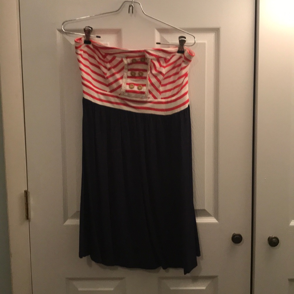 Nautical Casual Red & Blue Strapless Sundress